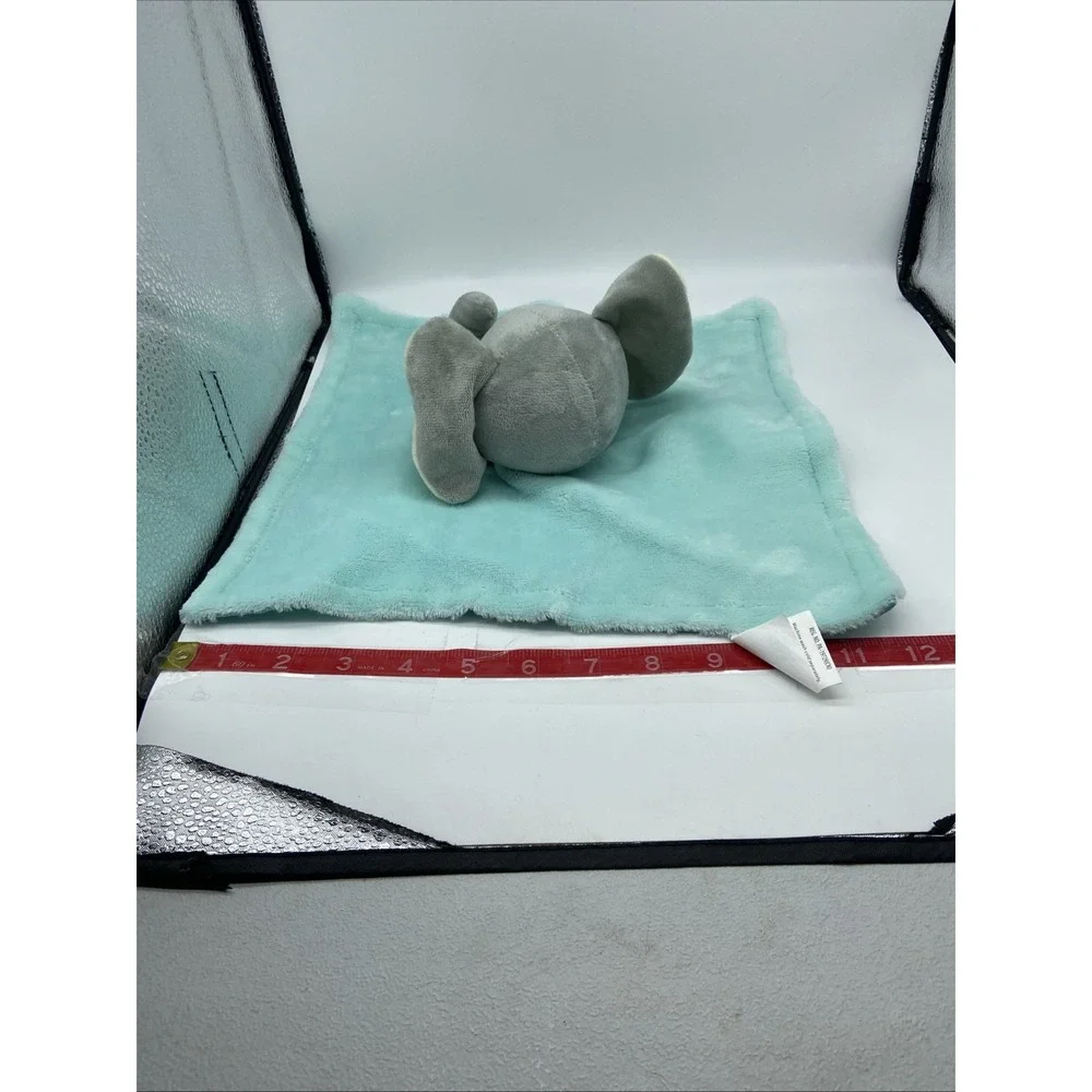 Walmart Elephant Baby Security Blanket Lovey Plush Gray Blue Satin Back 12x12